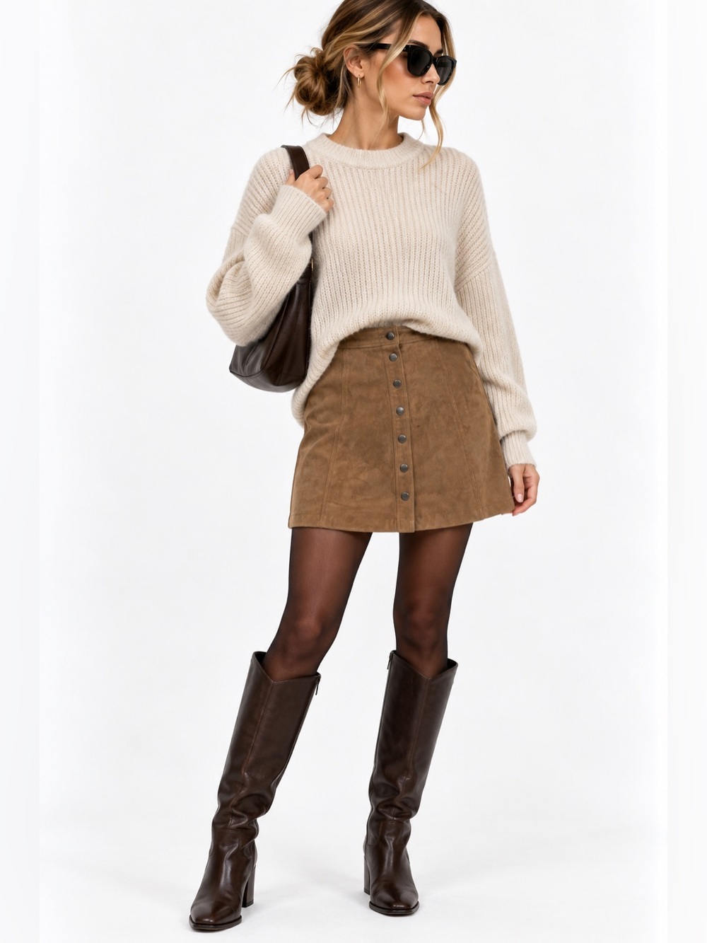 Abercrombie & Fitch Tan Brown Faux Suede Button Front A Line Mini Skirt size 6